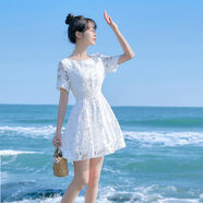 YUDA2024夏季新款白色短袖小個(gè)子小眾氣質(zhì)連衣裙收腰顯瘦小白裙a字裙 白色 S