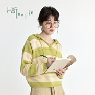 片斷毛衣女2025春季新款條紋連帽設(shè)計(jì)學(xué)院風(fēng)俏皮減齡休閑氣質(zhì)上衣 白綠 S 155/80A