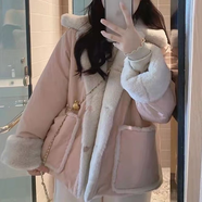 俞兆林粉色兩面穿羊羔毛外套女2025冬季新款小個(gè)子短款加絨加厚棉衣棉服 淡粉色 2XL 140-160