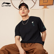 李寧（LI-NING）短袖T恤男女情侶裝夏季棉質(zhì)寬松潮流印花梅開(kāi)二度百搭文化衫體恤