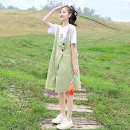 薇戀夢嵐連衣裙學(xué)生夏高中生初中生女生裙子夏季韓版衣服可愛長款仙女裙少女中學(xué)生熱天學(xué)院風(fēng)寬松顯瘦中長裙 1642兩連衣裙 2XL