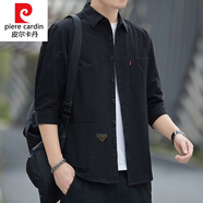 皮爾卡丹（pierre cardin）薄歀純.棉針織襯衫男長(zhǎng)袖春夏款青年工裝上班上衣七.分袖 5007中*袖黑色 L 55-65公斤