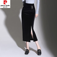 皮爾卡丹（pierre cardin）金絲絨包臀裙韓版修身半身裙女高腰顯瘦一步裙秋季2023新款中長裙 黑色 L 105~115斤
