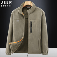 JEEP SPIRIT加絨夾克男士抓絨衣?lián)u粒絨加厚保暖外套開衫抓絨衛(wèi)衣 卡其色 3XL