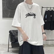 TYHK夏季短袖t恤男潮牌百搭寬松青少年字母印花體恤港風(fēng)個(gè)性港風(fēng)上衣 AN2號字母白色 M（適合120-130斤）