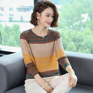 美莎尼針織衫女長(cháng)分袖春秋新款打底衫女裝寬松薄款上衣女時(shí)尚百搭毛衣潮 長(cháng)袖-深綠色 3XL 150-160斤