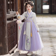 安妮優(yōu)兒女童漢服冬季加絨加厚中國風(fēng)古裝唐裝拜年服新年裝 紫色裙子 110