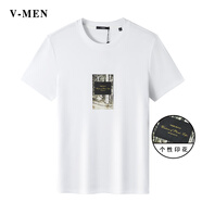 V-MENVMEN威曼男裝印花休閑T恤短袖修身青年夏季新款舒適上衣V022T516 白色 170/M