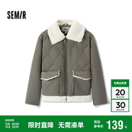 森馬（Semir）棉服女拼接毛絨翻領(lǐng)溫柔百搭2024冬季寬松棉衣復古風(fēng)109724112003