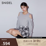 SNIDEL秋冬圓領(lǐng)薄紗拼接袖露肩系帶針織衫毛衣SWNT245011 薄荷綠 均碼 （F）