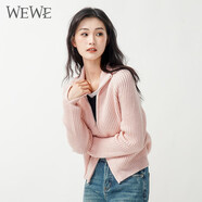 唯唯（WEWE）女士針織衫秋季新款女裝簡(jiǎn)約甜酷休閑時(shí)尚開衫外套 粉紅 M(165)