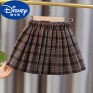 迪士尼（Disney）女童百褶裙半身裙秋冬呢子2024春秋新款洋氣格子中大童兒童短 咖啡色格子呢絨裙 140cm