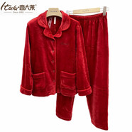 意大萊（yidalai）睡衣女珊瑚絨情侶款加厚家居服男士法蘭絨秋冬季睡衣家居服套裝 3965瑪莎紅-女套裝 XL