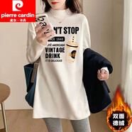皮爾卡丹（pierre cardin）德絨半高領(lǐng)打底衫女中長(cháng)款秋冬內搭打底衣加絨寬松春秋外穿長(cháng)T恤 033%23白色【雙面德絨保暖】 M 【建議80-100斤】