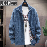 JEEP SPIRIT寬松開(kāi)衫毛衣外套男春秋款加厚立領(lǐng)針織衫夾克男士休閑毛線(xiàn)衫 8830藍灰 2XL 約155-170斤可穿