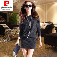 皮爾卡丹（pierre cardin）歐美春秋新款時(shí)尚衣服寬松亮閃閃裙子女人味遮肚藏肉連衣裙秋氣質(zhì) 銀色 S建議85-100斤