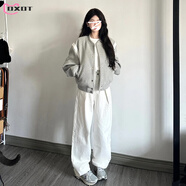 DXOT美式灰色復古風拼色短外套女初秋季2025新款小個子棒球服夾克上衣 【灰色】 XL60-65kg