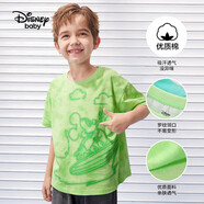 迪士尼（DISNEY）男童短袖T恤透氣排汗六一兒童節(jié)卡通半袖上衣25夏DB221BE01綠120