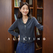 艾路絲婷連帽修身短款夾克外套女2024年秋季新款顯瘦拉鏈開衫減齡2023 炭灰色 M