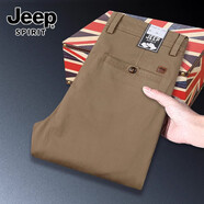JEEP SPIRIT吉普純棉休閑褲男士春秋季中年商務(wù)大碼直筒寬松韓版百搭長(zhǎng)褲子 7028卡其色  厚款 42 【（3尺2）體重210斤以上】