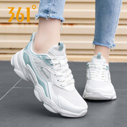 361°女鞋運動(dòng)鞋跑步鞋2025年冬季361度網(wǎng)面透氣女士休閑旅游老爹鞋子R 羽毛白/淺煙綠 35