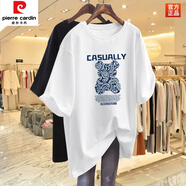 皮爾卡丹（pierre cardin）中長款大版t恤短袖女2025新款寬松純棉小熊圓領(lǐng)遮屁股顯瘦上衣 白色中長款短袖(藍) XL130-145斤