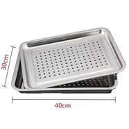 加厚不銹鋼茶盤(pán)套裝便攜雙層儲水式茶托盤(pán)瀝水盤(pán)油炸盤(pán)多用方盤(pán) 厚款30cm*40cm漏盤(pán)+底盤(pán)套裝