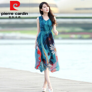 皮爾卡丹（pierre cardin）2024新款波西米亞長裙沙灘裙雪紡背心裙夏季印花連衣裙女中長款春 圖片色 高端雪紡 3xl建議 130-140