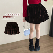 小豬彼特女童半身裙冬季2025新款兒童秋冬裙子冬款中大童黑色短裙絲絨長(cháng)裙 4501棕色【絲絨短裙】 150 cm