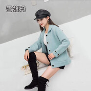 LNAN仿水貂毛外套女春秋新款韓版寬松百搭時尚小香風(fēng)針織開衫短款上衣 綠色_【高品質(zhì)】 XL _建議105-120斤