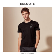Brloote/巴魯特短袖T恤男時尚休閑棉吸濕透氣線繡色百搭體恤【奧 黑色 165/88A