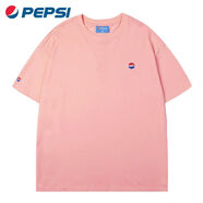 百事(Pepsi) 夏季新款純棉短袖T恤男生情侶款寬松美式休閑男女同款 粉色（印花logo） M 110-130斤