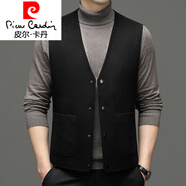 皮爾卡丹（pierre cardin）高端雙面羊毛馬甲男士秋冬季呢子背心爸爸坎肩毛呢外套男 黑色 【雙面羊毛】 180/XL