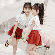 金布?。↗INBUDING）夏季女童套裝適合3-14歲小女孩穿的新款韓版時(shí)尚衣服中大童小女生 酒紅色套裝 110 建議身高100cm左右(尺碼偏小)