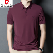 皮爾卡丹（pierre cardin）【易穿搭】短袖t恤男夏季薄款寬松冰絲中老年爸爸半袖休閑翻領(lǐng)衫 紫紅色 L 175
