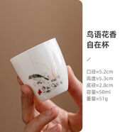 羊脂玉花鳥品茗杯主人杯中式陶瓷茶杯茶碗功夫茶具套裝白瓷小茶盞 鳥語花香_自在 無規(guī)格