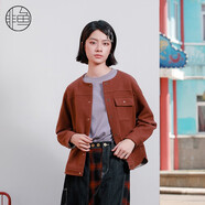 非魚非魚小短款羊毛呢料外套秋冬新款文藝復(fù)古小外套重工刺繡上衣 棕紅 S