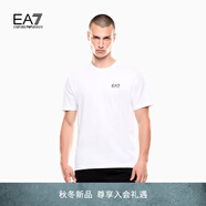 EMPORIO ARMANI/阿瑪尼官方旗艦EA7/男士純棉圓領運動正肩短袖薄T恤 【100%棉合身版】奶油白色/黑色 XL  (推薦：165-180斤)