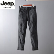 JEEP SPIRIT美式防風(fēng)防水沖鋒褲男秋冬機能加絨加厚工裝褲橫拉鏈登山滑雪褲子 【加絨褲】黑色【冬季加絨】 L 建議120-140斤穿