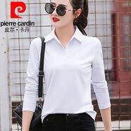 皮爾卡丹（pierre cardin）純棉翻領(lǐng)t恤女短袖2025夏季新款polo衫上衣顯瘦寬松休閑運(yùn)動(dòng)服 FL-10:純棉長(zhǎng).袖:白色  春秋款 L 建議（96-110）斤