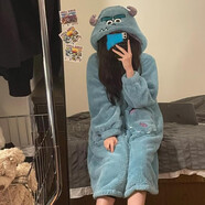 夢(mèng)舒紛卡通情侶睡袍女冬季可愛珊瑚絨睡衣加厚浴袍法蘭絨睡裙男士家居服 毛怪睡袍 XL 170-175CM