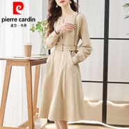 皮爾卡丹（pierre cardin）歐貨連衣裙子配外套打底女2025春秋新款收腰顯瘦氣質(zhì)中長裙子 杏色 L