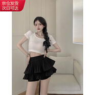 確彤白色顯瘦半裙女夏季新款甜美蓬蓬裙小個(gè)子百褶蛋糕復(fù)古雙層短裙子 黑色 2XL