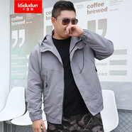 卡度頓大碼男裝工裝夾克春秋潮胖子連帽寬松外套加肥特大碼肥佬帥氣夾克 1886灰色  3XL 建議160-180斤