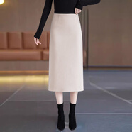 黛姿茹通勤毛呢半身裙女春季2025新款顯瘦包臀直筒裙純色春秋職業(yè)一步裙 米白色毛呢裙/長(zhǎng)72CM L (28)