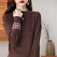 LOVER RUCCI純棉線(xiàn)提花半高領(lǐng)毛衣女短款寬松長(cháng)袖打底針織衫保暖全棉內搭上衣 咖啡色 2XL
