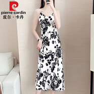 皮爾卡丹（pierre cardin）2023新款連衣裙女夏季白色碎花吊帶長(cháng)裙性感百搭雪紡連衣裙女顯瘦 白色 M 建議70-90斤