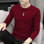 美因白色（My in White）白色t恤男長(cháng)袖春秋季寬松休閑打底衫潮牌ins港風(fēng)韓版百搭純色上衣 酒紅色長(cháng)袖T恤 M