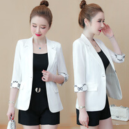 葉紫楓 小西裝外套女休閑薄款春夏季新款短款小個(gè)子西服 白色 M