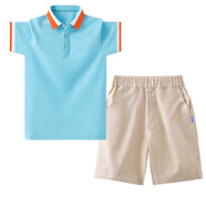 伴1號（BANYIHAO）男童套裝夏裝中大童裝兒童短袖T恤翻領(lǐng)POLO衫短褲小學(xué)生班服運動(dòng) 湖蘭上衣+卡其短褲 120